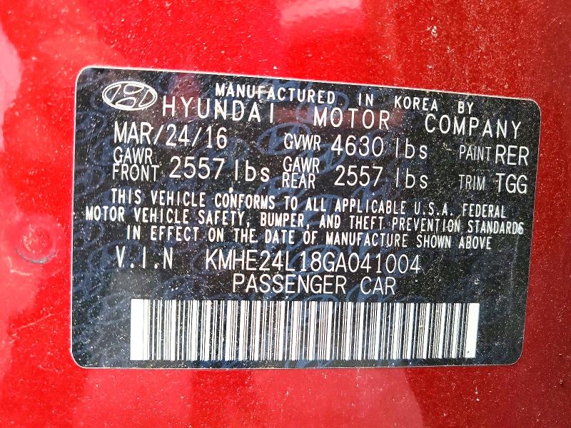 Продаж на аукціоні авто 2016 Hyundai Sonata Hybrid, vin: KMHE24L18GA041004, номер лоту: 68288176