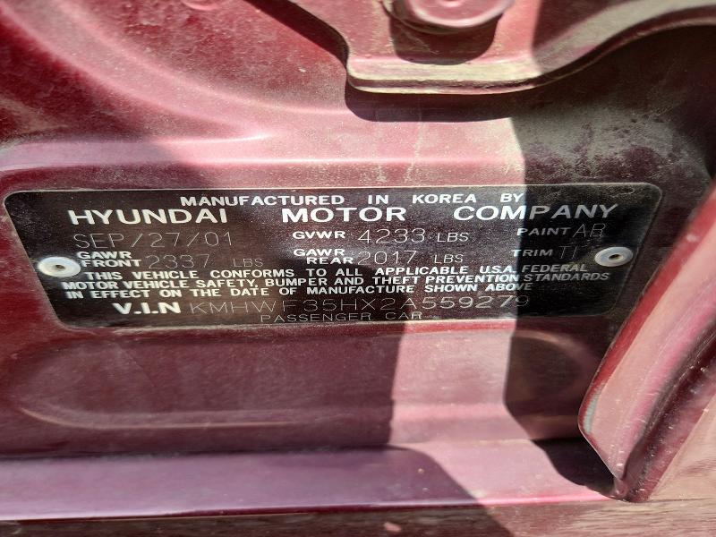 2002 Hyundai Sonata მანქანა იყიდება აუქციონზე, vin: KMHWF35HX2A559279, აუქციონის ნომერი: 69040226