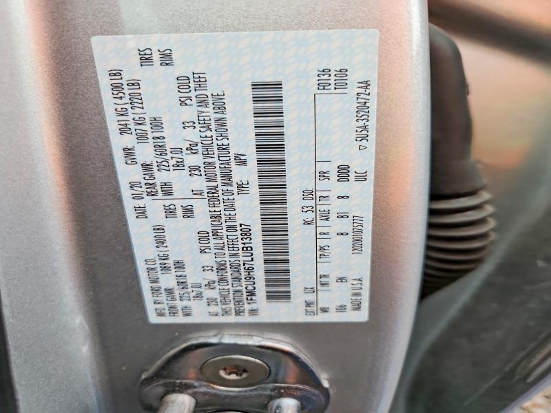 2020 Ford Escape მანქანა იყიდება აუქციონზე, vin: 1FMCU9H67LUB13807, აუქციონის ნომერი: 70446556