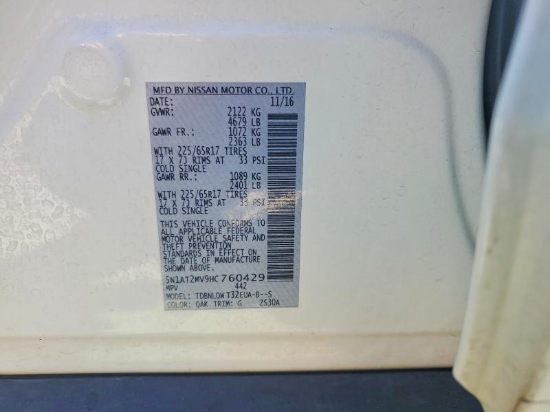 2017 Nissan Rogue მანქანა იყიდება აუქციონზე, vin: 5N1AT2MV9HC760429, აუქციონის ნომერი: 68240386