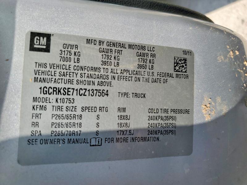 Aukcja sprzedaży 2012 Chevrolet Silverado, vin: 1GCRKSE71CZ137564, numer aukcji: 62305686
