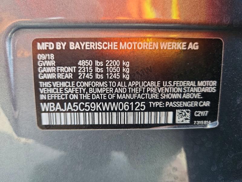 Aukcja sprzedaży 2019 Bmw 530, vin: WBAJA5C59KWW06125, numer aukcji: 67322046