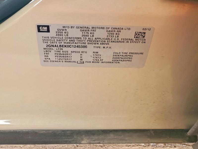 2012 Chevrolet Equinox მანქანა იყიდება აუქციონზე, vin: 2GNALBEK8C1245386, აუქციონის ნომერი: 69251986