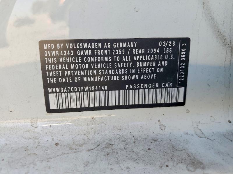 2023 Volkswagen Gti მანქანა იყიდება აუქციონზე, vin: WVW3A7CD1PW184146, აუქციონის ნომერი: 68607106