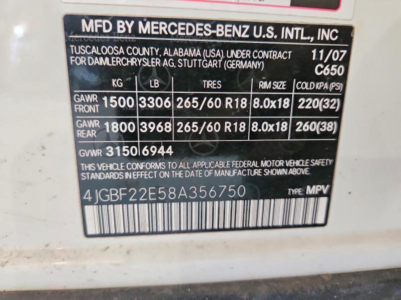 Auction sale of the 2008 Mercedes-benz Gl, vin: 4JGBF22E58A356750        , lot number: 68598886