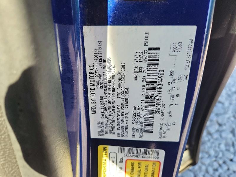 Продажа на аукционе авто 2016 Ford Fusion, vin: 3FA6P0H71GR344900, номер лота: 68547486