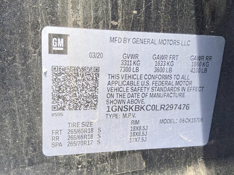 2020 Chevrolet Tahoe მანქანა იყიდება აუქციონზე, vin: 1GNSKBKC0LR297476, აუქციონის ნომერი: 66975666