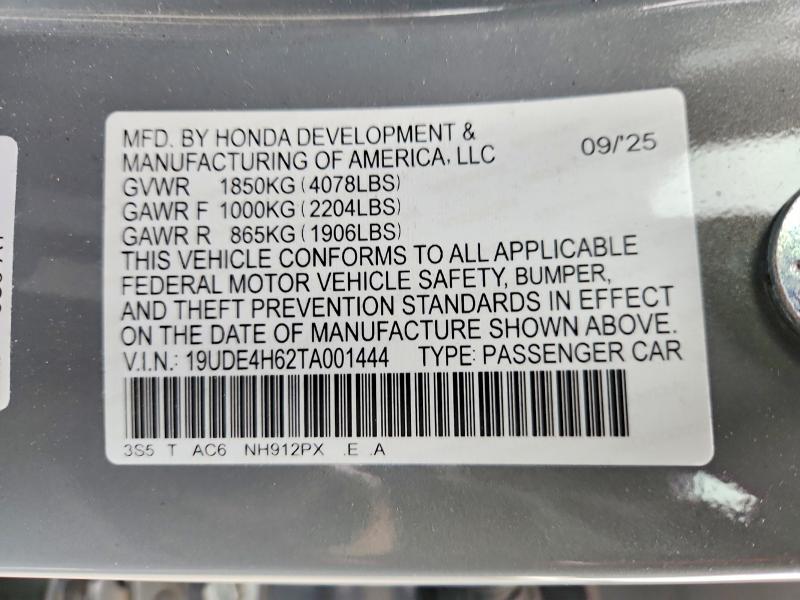 69848416 :رقم المزاد ، 19UDE4H62TA001444 vin ، 2026 Acura Integra مزاد بيع