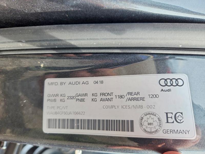 67068356 :رقم المزاد ، WAUB4CF50JA106622 vin ، 2018 Audi S5 مزاد بيع