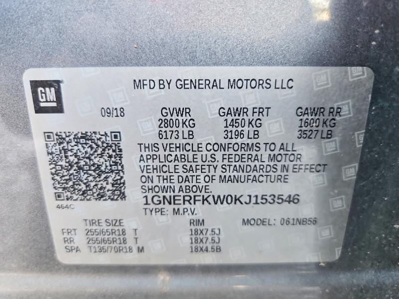 69927696 :رقم المزاد ، 1GNERFKW0KJ153546 vin ، 2019 Chevrolet Traverse مزاد بيع