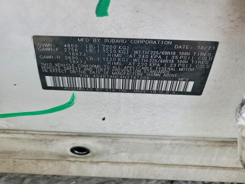 Продаж на аукціоні авто 2022 Subaru Outback, vin: 4S4BTANC4N3147206, номер лоту: 67678756