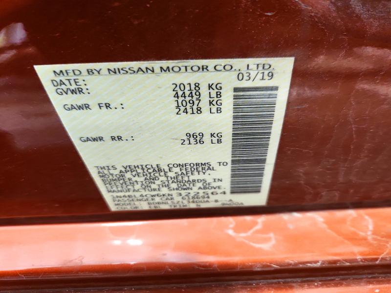 69411216 :رقم المزاد ، 1N4BL4CW6KN322564 vin ، 2019 Nissan Altima مزاد بيع