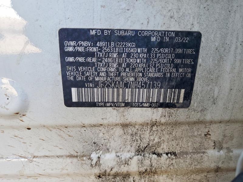 68880556 :رقم المزاد ، JF2SKAAC7NH457139 vin ، 2022 Subaru Forester مزاد بيع
