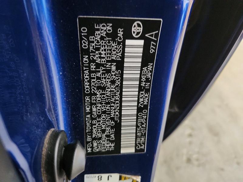Aukcja sprzedaży 2010 Toyota Prius, vin: JTDKN3DU8A0138315, numer aukcji: 67577856