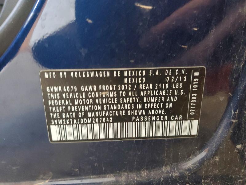67627106 :رقم المزاد ، 3VW2K7AJ0DM267643 vin ، 2013 Volkswagen Jetta مزاد بيع