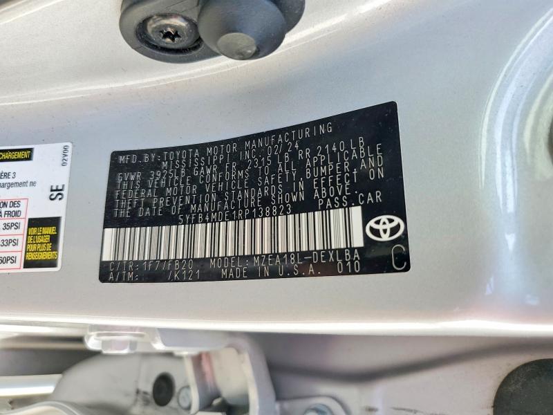 Aukcja sprzedaży 2024 Toyota Corolla, vin: 5YFB4MDE1RP138823, numer aukcji: 67347366