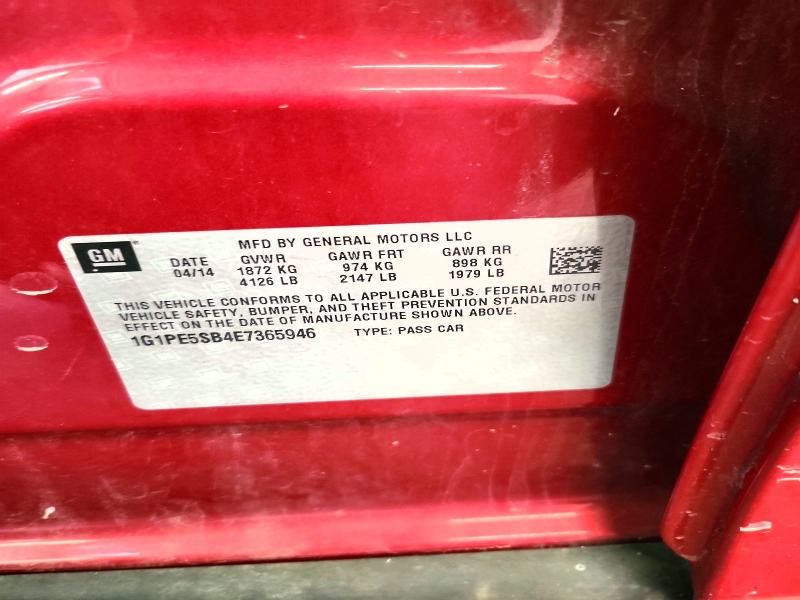 69718016 :رقم المزاد ، 1G1PE5SB4E7365946 vin ، 2014 Chevrolet Cruze مزاد بيع