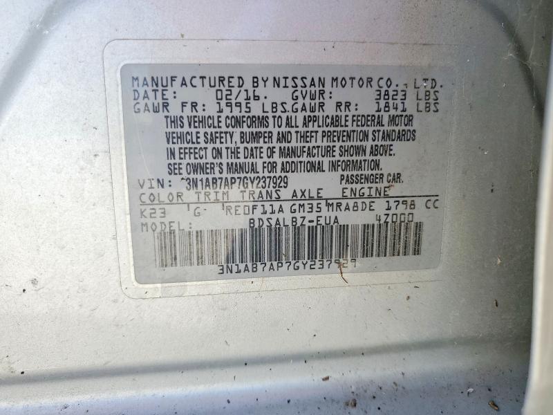 69090646 :رقم المزاد ، 3N1AB7AP7GY237929 vin ، 2016 Nissan Sentra مزاد بيع