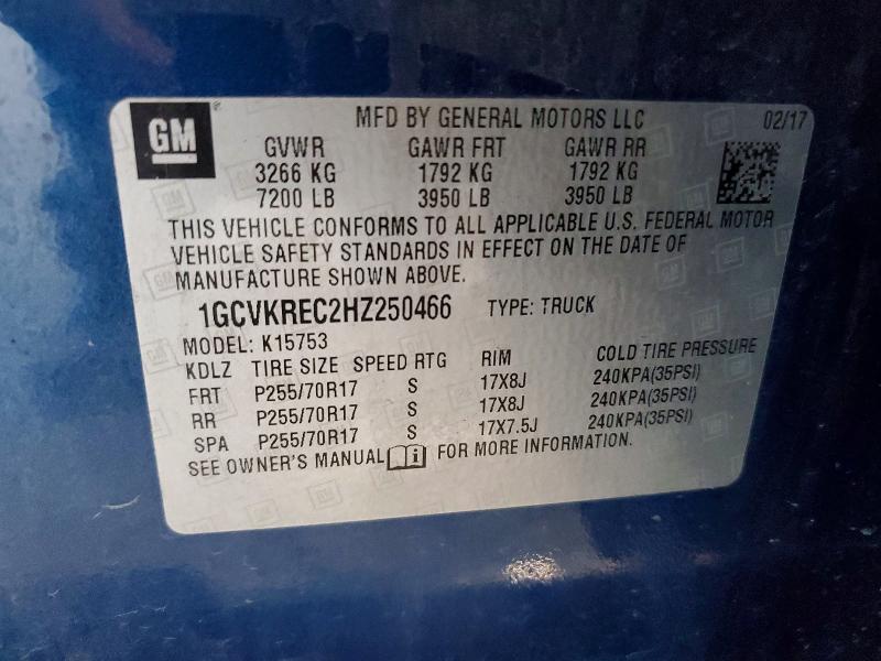 2017 Chevrolet Silverado მანქანა იყიდება აუქციონზე, vin: 1GCVKREC2HZ250466, აუქციონის ნომერი: 68744216