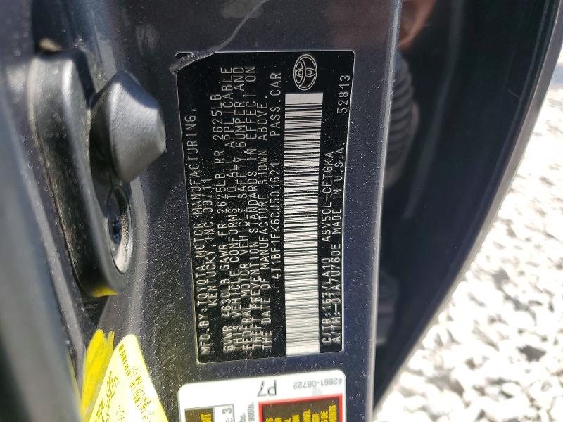 2012 Toyota Camry მანქანა იყიდება აუქციონზე, vin: 4T1BF1FK6CU501621, აუქციონის ნომერი: 68633546