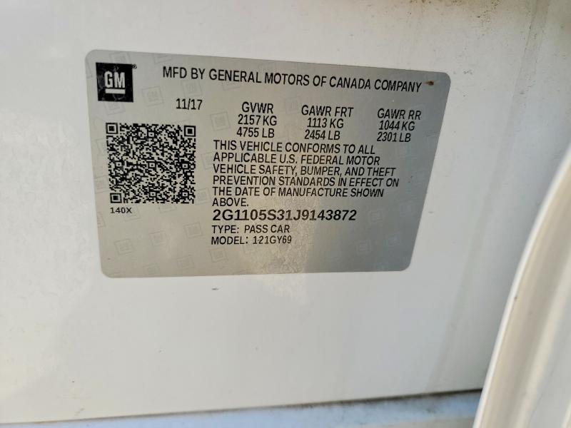 Aukcja sprzedaży 2018 Chevrolet Impala, vin: 2G1105S31J9143872, numer aukcji: 68918016