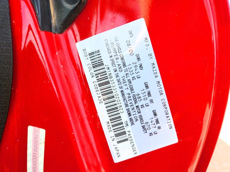 68659616 :رقم المزاد ، JM1NB353310202823 vin ، 2001 Mazda Mx-5 Miata مزاد بيع