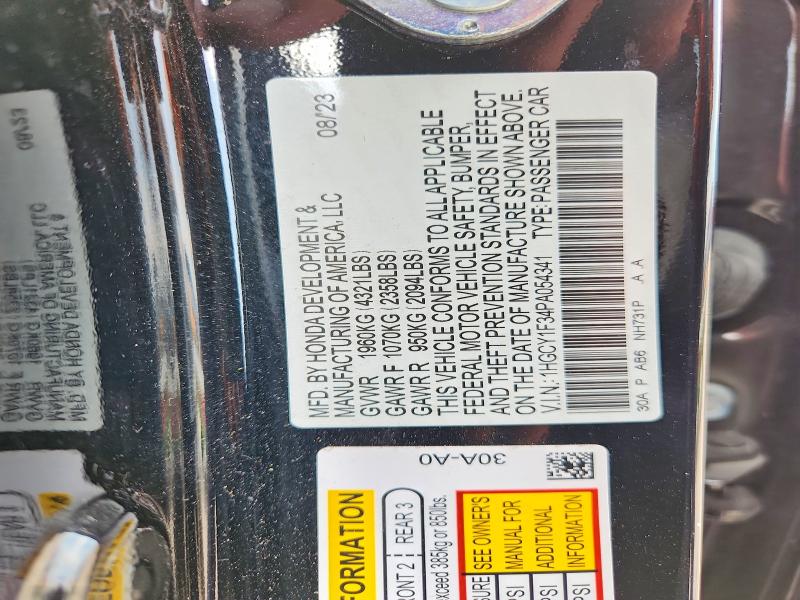 Продажа на аукционе авто 2023 Honda Accord, vin: 1HGCY1F34PA054341, номер лота: 68065866
