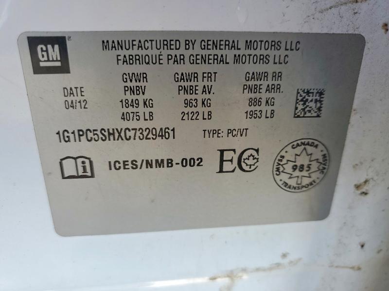 Продажа на аукционе авто 2012 Chevrolet Cruze, vin: 1G1PC5SHXC7329461, номер лота: 66287616