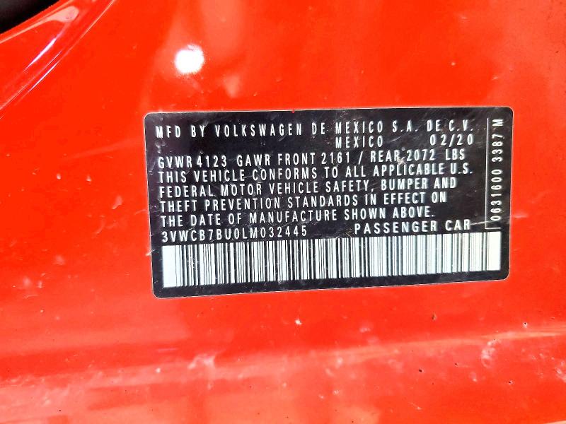 Aukcja sprzedaży 2020 Volkswagen Jetta, vin: 3VWCB7BU0LM032445, numer aukcji: 68600176