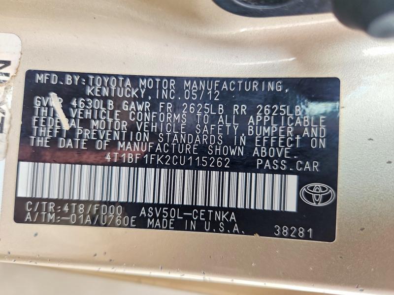 Aukcja sprzedaży 2012 Toyota Camry, vin: 4T1BF1FK2CU115262, numer aukcji: 67549296