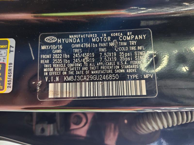 70407606 :رقم المزاد ، KM8J3CA29GU246850 vin ، 2016 Hyundai Tucson مزاد بيع