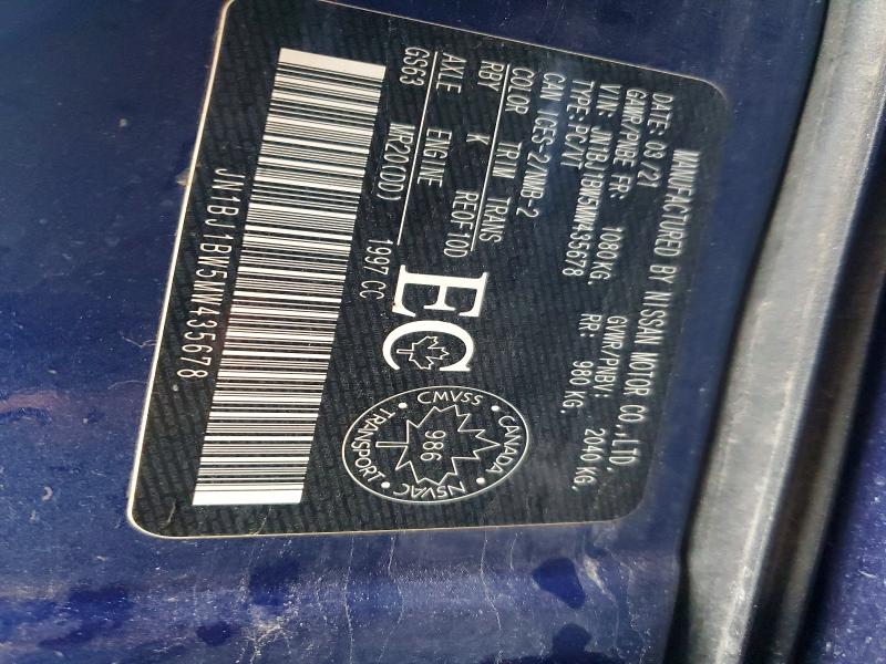 67921316 :رقم المزاد ، JN1BJ1BW5MW435678 vin ، 2021 Nissan Qashqai مزاد بيع