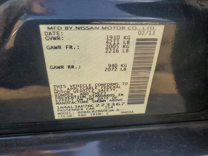 2013 Nissan Altima მანქანა იყიდება აუქციონზე, vin: 1N4AL3AP2DC223367, აუქციონის ნომერი: 67890246