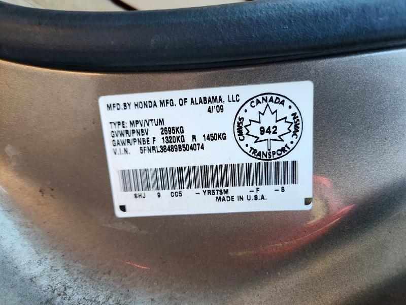 Aukcja sprzedaży 2009 Honda Odyssey, vin: 5FNRL38489B504074, numer aukcji: 68578956