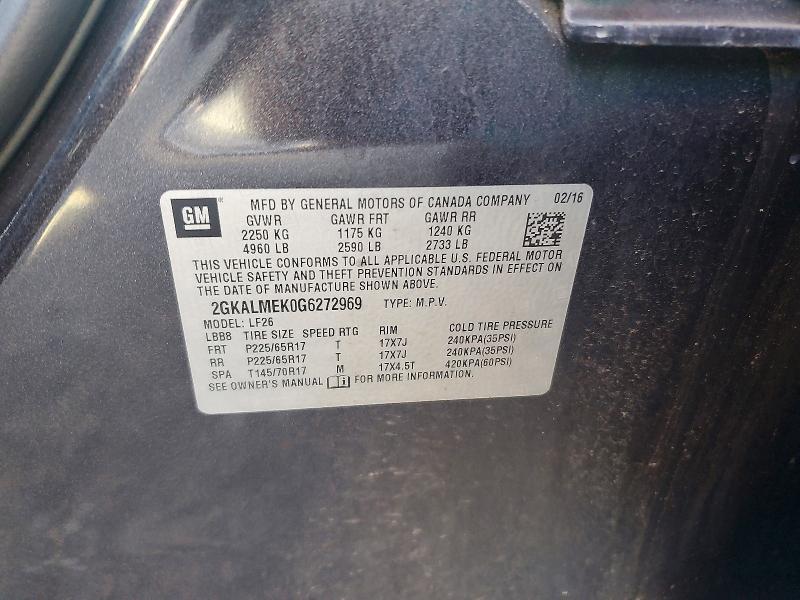 Aukcja sprzedaży 2016 Gmc Terrain, vin: 2GKALMEK0G6272969, numer aukcji: 68925926