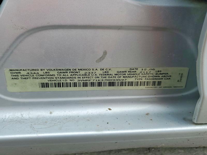 68808466 :رقم المزاد ، 3VWRF71K37M093597 vin ، 2007 Volkswagen Jetta مزاد بيع