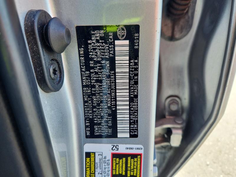 70850306 :رقم المزاد ، 4T1B11HK0JU636876 vin ، 2018 Toyota Camry مزاد بيع