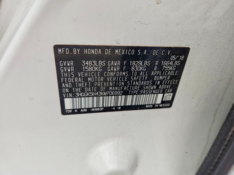 2019 Honda Fit მანქანა იყიდება აუქციონზე, vin: 3HGGK5H43KM706992, აუქციონის ნომერი: 70564776