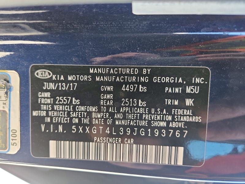 Продаж на аукціоні авто 2018 Kia Optima, vin: 5XXGT4L39JG193767, номер лоту: 65947946