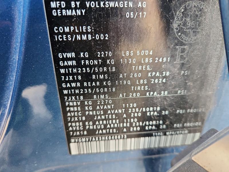 Aukcja sprzedaży 2017 Volkswagen Tiguan, vin: WVGMV7AX3HK040673, numer aukcji: 69605106