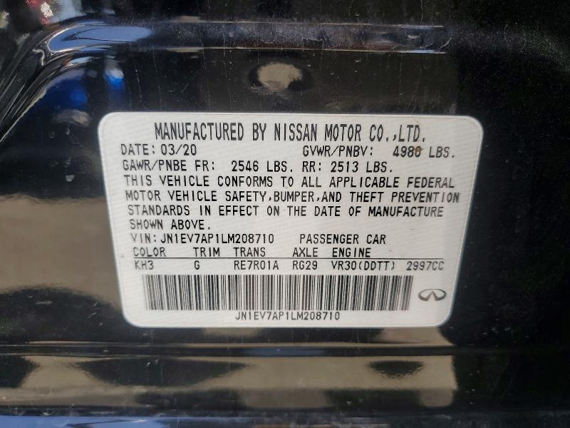 68687566 :رقم المزاد ، JN1EV7AP1LM208710 vin ، 2020 Infiniti Q50 مزاد بيع