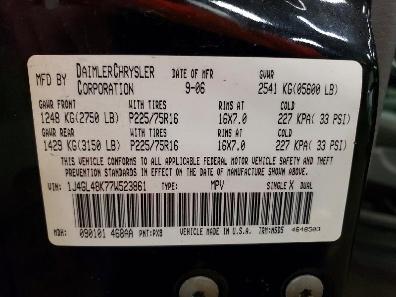69966856 :رقم المزاد ، 1J4GL48K77W523861 vin ، 2007 Jeep Liberty مزاد بيع