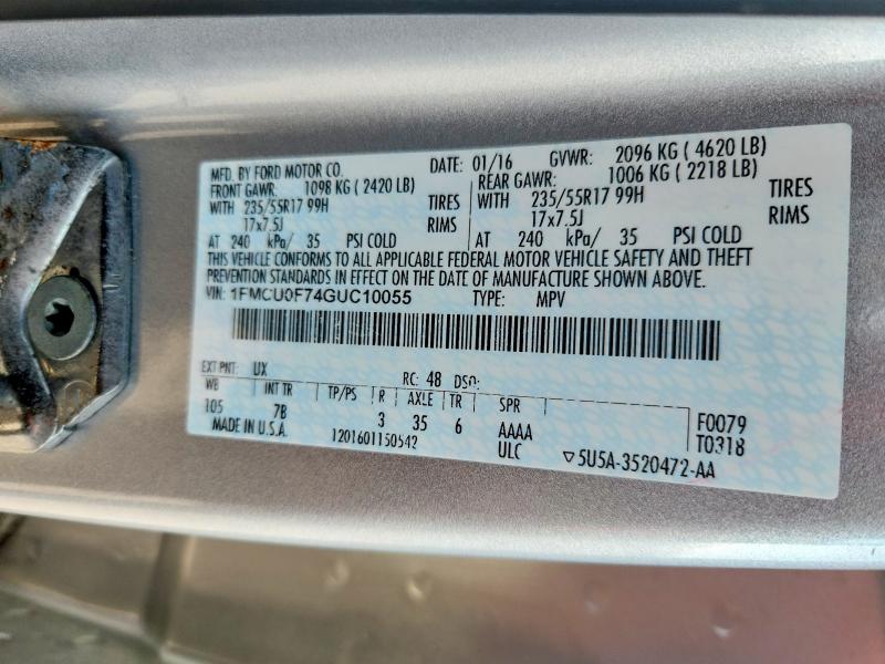 Aukcja sprzedaży 2016 Ford Escape, vin: 1FMCU0F74GUC10055, numer aukcji: 67563236