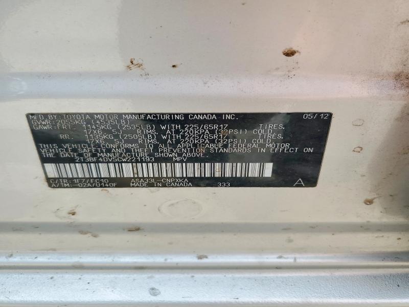 Продажа на аукционе авто 2012 Toyota Rav4, vin: 2T3BF4DV5CW221193, номер лота: 68041746