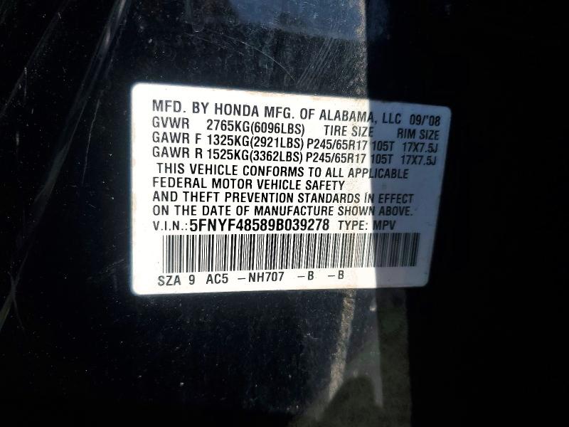 Продаж на аукціоні авто 2009 Honda Pilot, vin: 5FNYF48589B039278, номер лоту: 69291706
