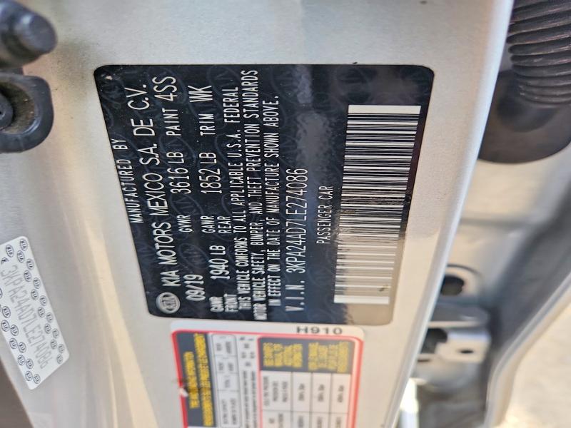 69186406 :رقم المزاد ، 3KPA24AD7LE274086 vin ، 2020 Kia Rio مزاد بيع