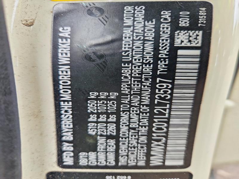 2020 Mini Cooper მანქანა იყიდება აუქციონზე, vin: WMWXJ1C01L2L73597, აუქციონის ნომერი: 70229316
