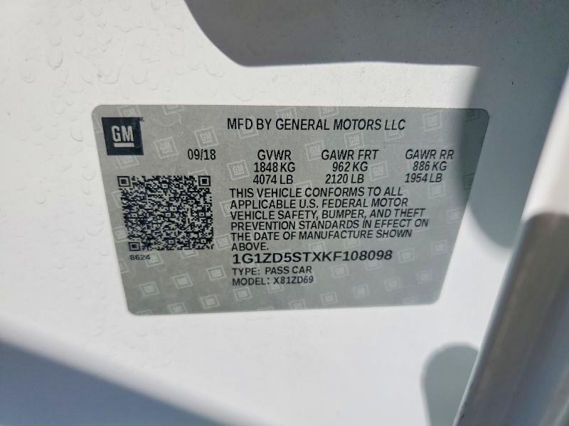 Продаж на аукціоні авто 2019 Chevrolet Malibu, vin: 1G1ZD5STXKF108098, номер лоту: 69506446