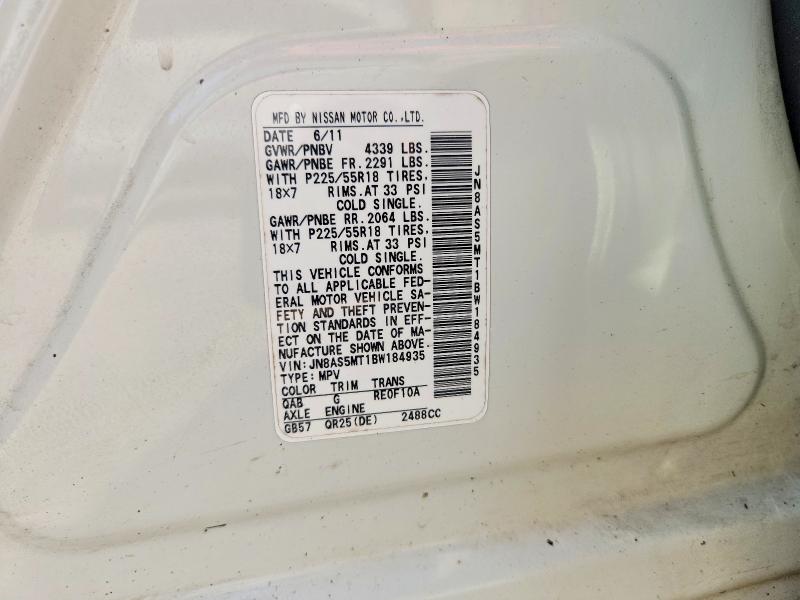 67981336 :رقم المزاد ، JN8AS5MT1BW184935 vin ، 2011 Nissan Rogue مزاد بيع