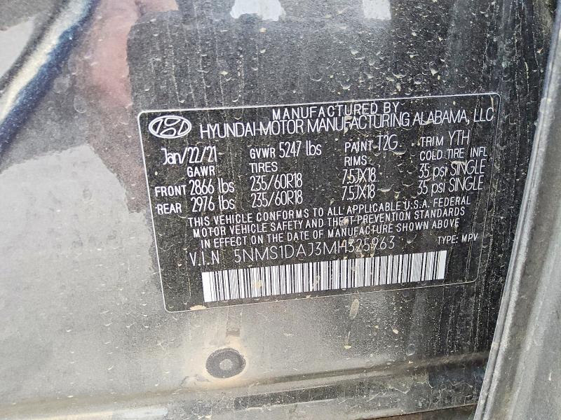 2021 Hyundai Santa Fe მანქანა იყიდება აუქციონზე, vin: 5NMS1DAJ3MH325963, აუქციონის ნომერი: 69913486